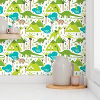 Cute dinosaur woodland illustration pattern cute dino nature print for kids and cool boys