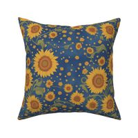 Sunflowers Floral Pattern - Vincent Van Gogh Flower style with Yellow Stars & Navy Blue Background