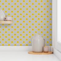 Yellow Happy Face Smiley Polka dot pattern on Grey