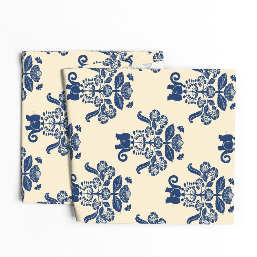 Elephant Damask in Natural and Indigo