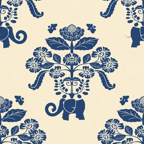 Elephant Damask in Natural and Indigo