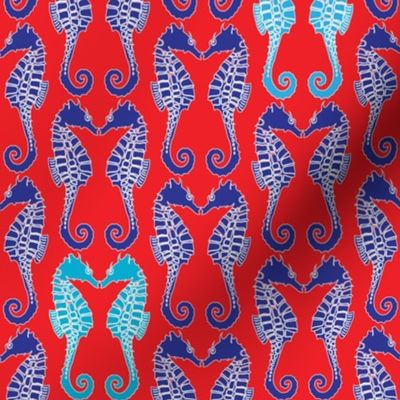 Seahorses Red Blue Turquoise