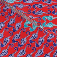 Seahorses Red Blue Turquoise