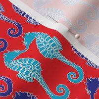 Seahorses Red Blue Turquoise