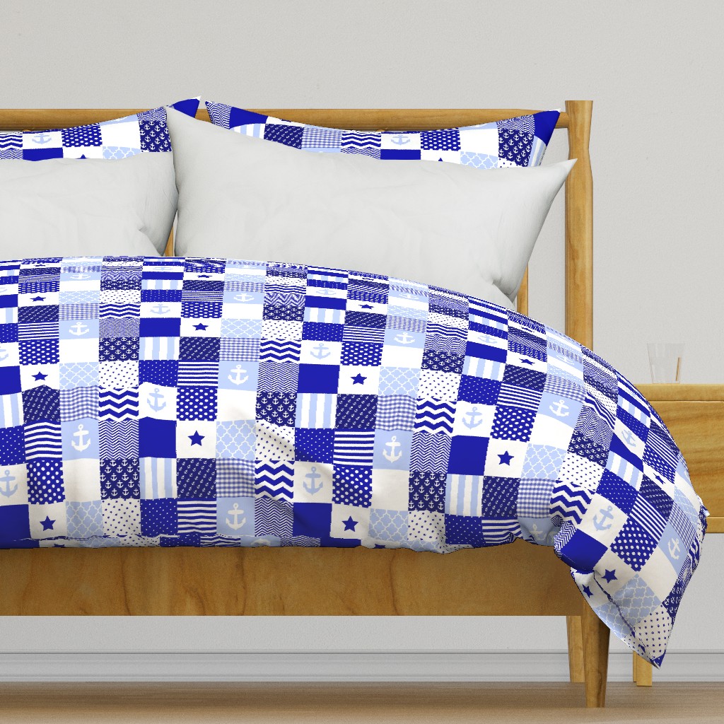 Nautical blue and white cheater quilt