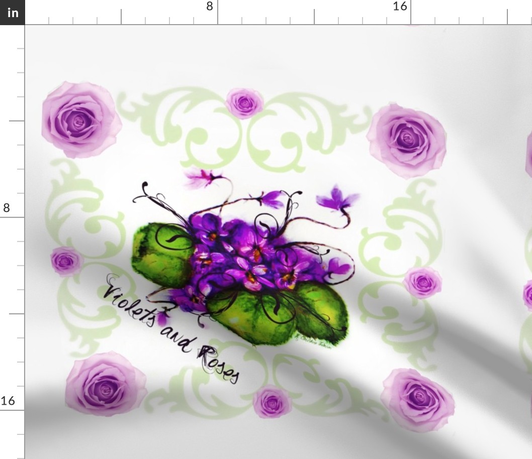 18" Scarf Violets and Roses Shell Background