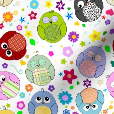Cute owls and flowers pattern