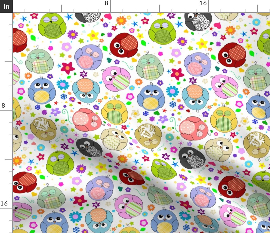 Cute owls and flowers pattern