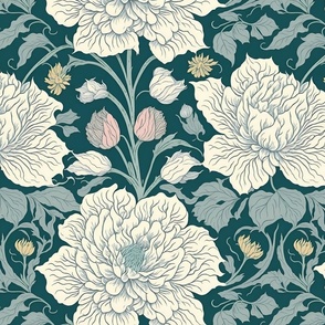 William Morris inspired Floral Pattern - White Flowers