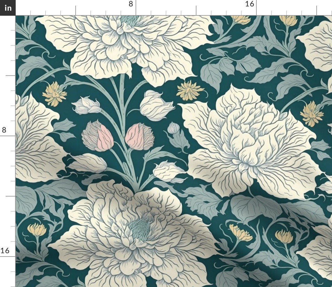 William Morris inspired Floral Pattern - White Flowers