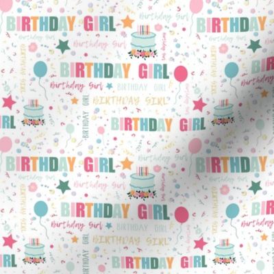 Birthday Girl pattern with cake, balloons & party confetti