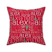 Personalised Name Fabric - Christmas Trees on Red