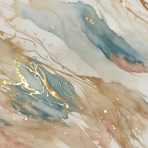 Beige Blue & Gold Abstract Watercolor