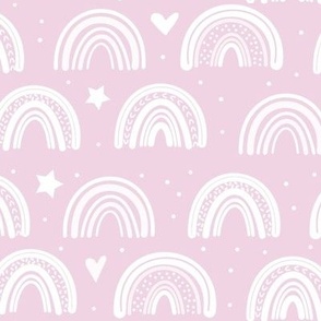 Soft Pink Rainbows Stars & Hearts - Rainbow Arch Pattern