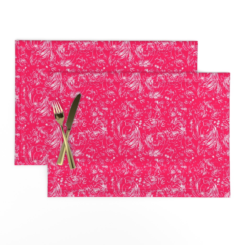 Hot Pink White Line Expressionist Drawing