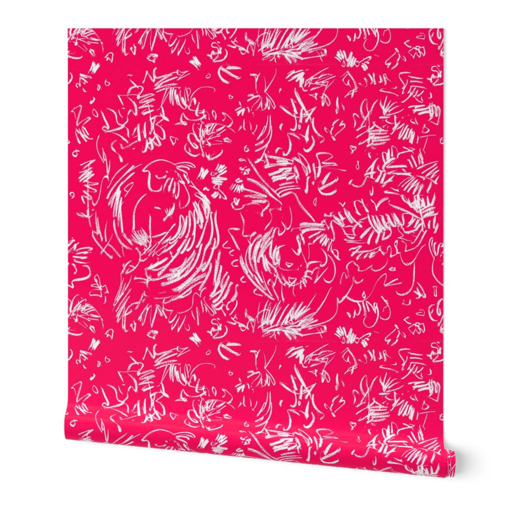 Hot Pink White Line Expressionist Drawing
