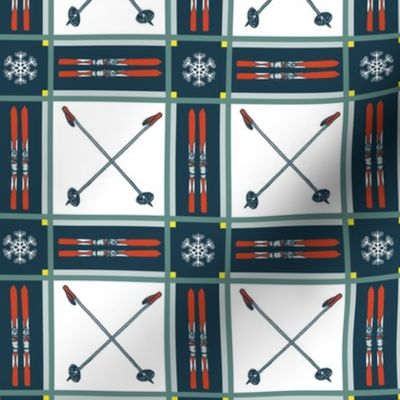 Retro Tartan Plaid Skis and Poles