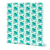 Stylized Flower Matching Blocks - 4in (teal)