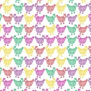 Happy Little Chickens|| Hand drawn,Bright and  Colourful Chickens on White by Sarah Price 