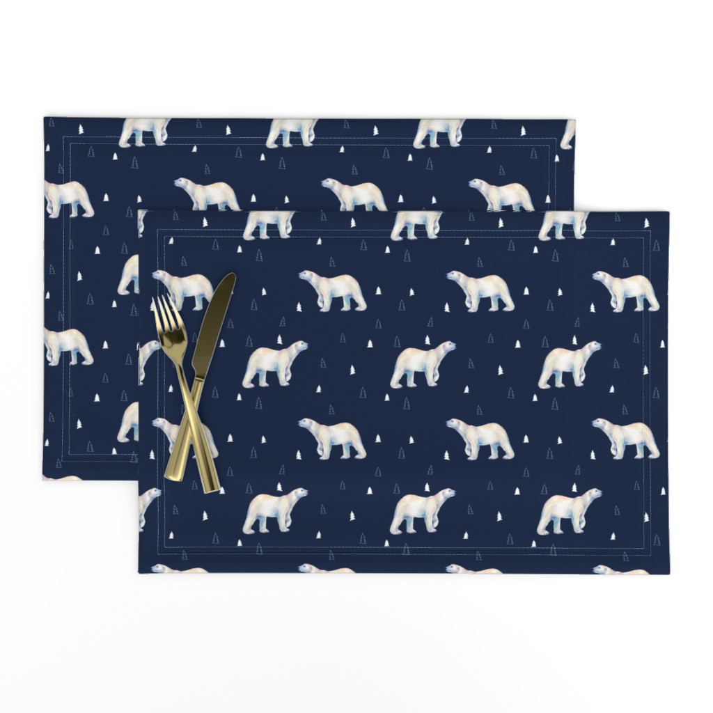 Polar Bear Dark Navy Pine Forest