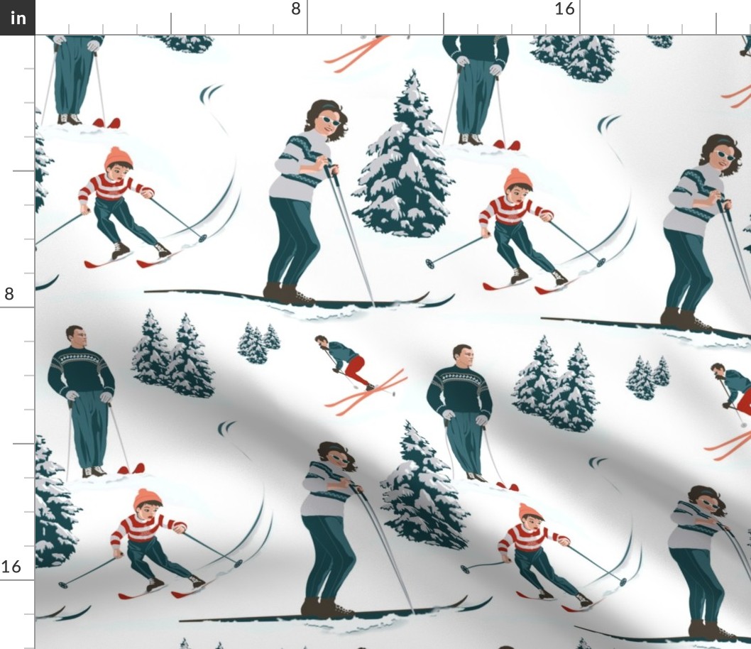 retro, Vintage, Schnee, Winter, Landschaft, Berg, Ski, sechziger Jahre,  Skifahren, Tanne, in, Jahrgang, editorspicksvintageskislopes Stoffe |  Spoonflower