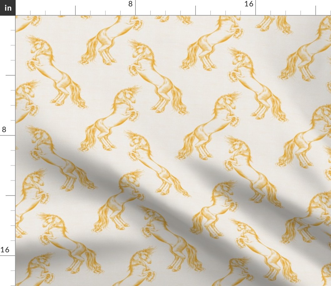 Rearing Horses Yellow Vintage Linen