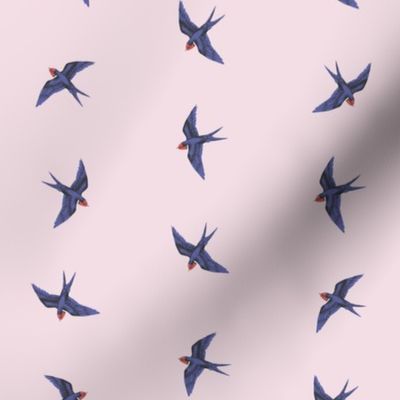 Swooping Swallows on Dusty Lilac Rose