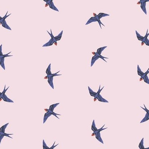 Swooping Swallows on Dusty Lilac Rose