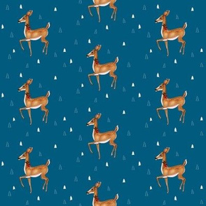 Prancing Christmas Deer on Festive Blue