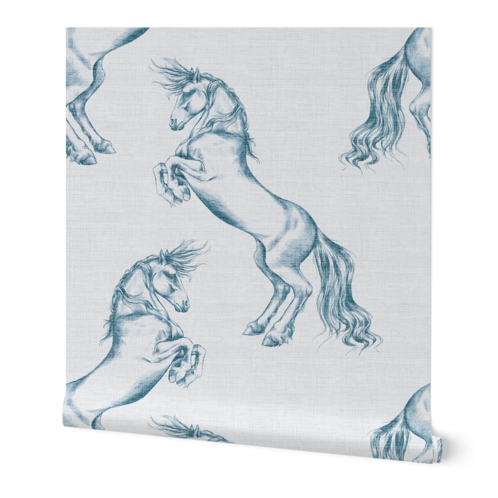 Rearing Horse Petrol Blue Vintage