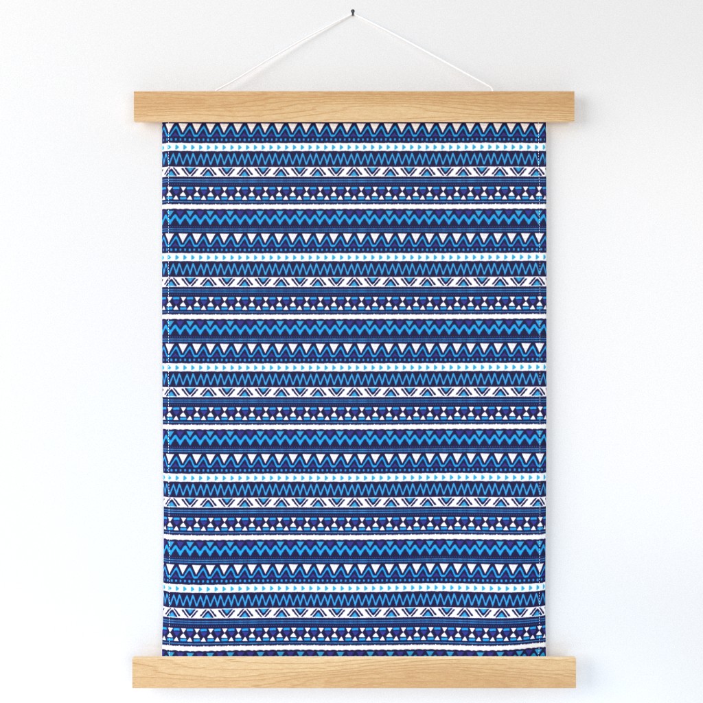 Aztec folklore indian pattern in winter eclectic blue