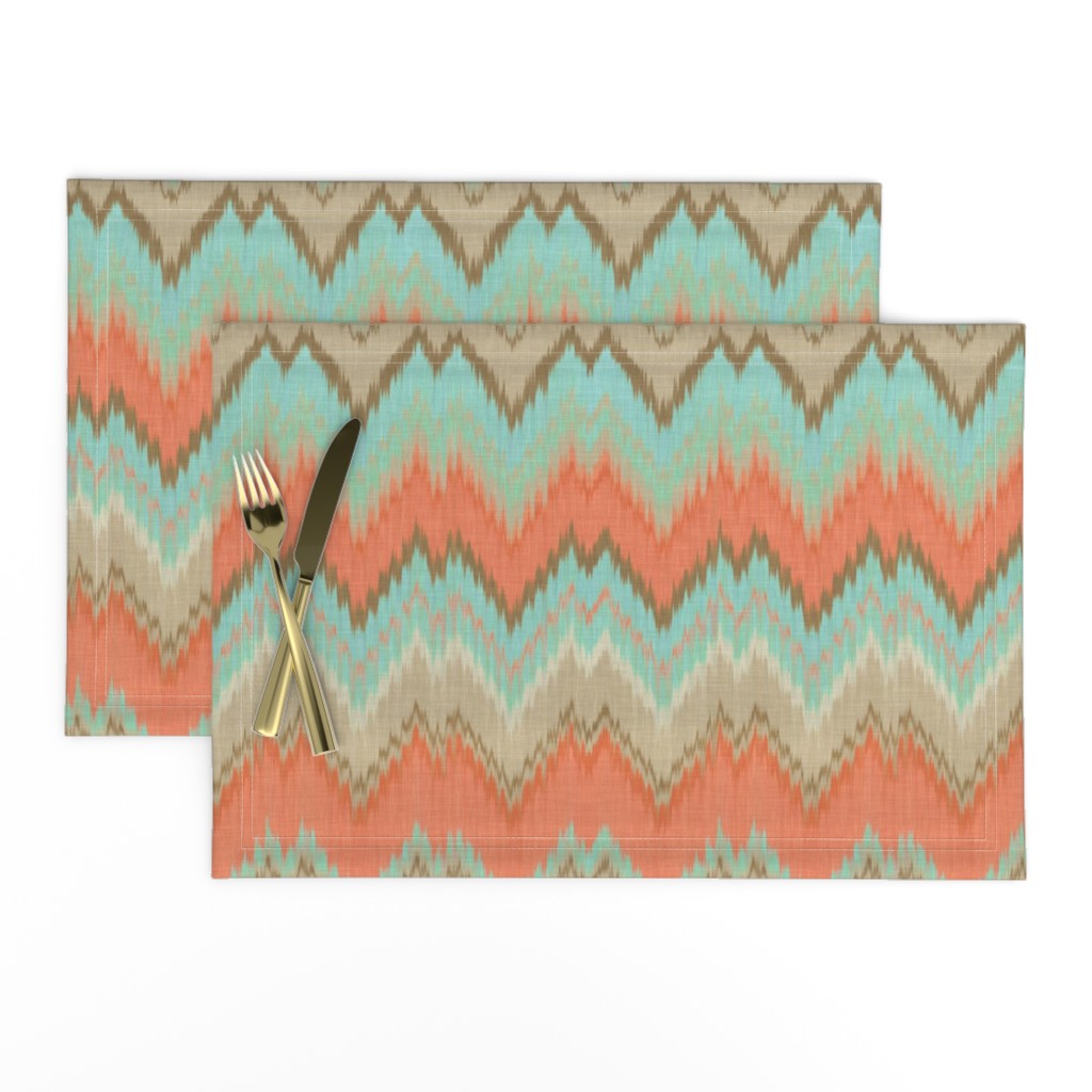 Ikat Chevron in Mint and Coral