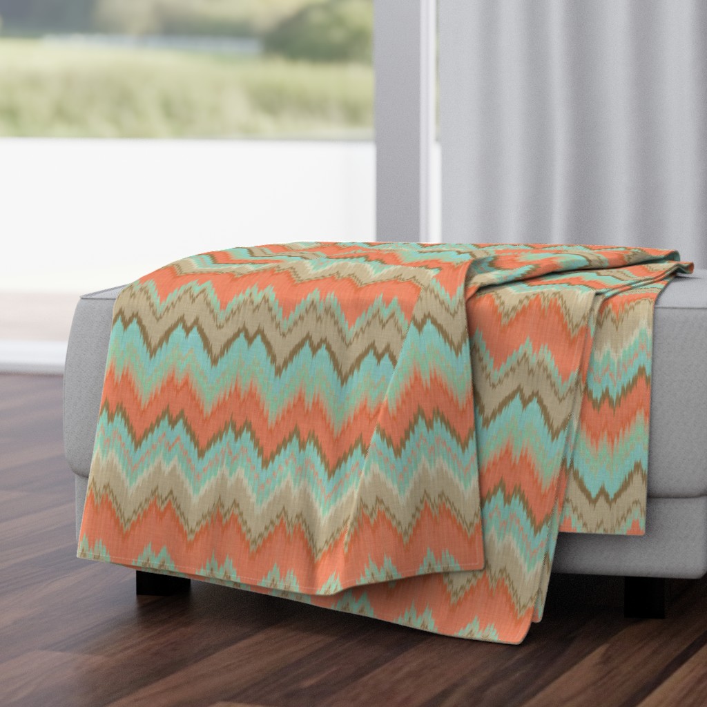 Ikat Chevron in Mint and Coral