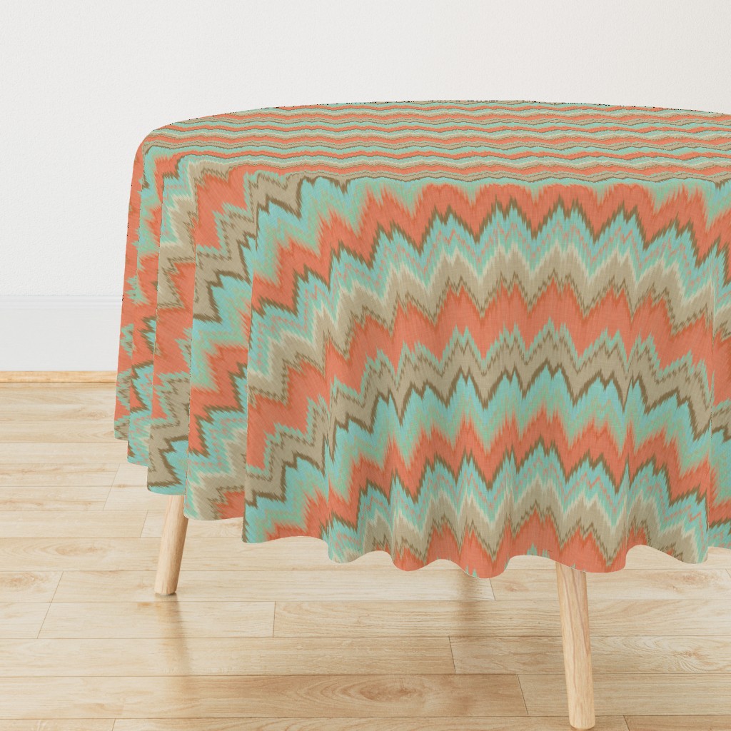 Ikat Chevron in Mint and Coral