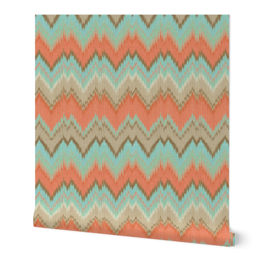 Ikat Chevron in Mint and Coral