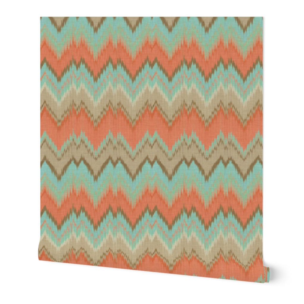 Ikat Chevron in Mint and Coral