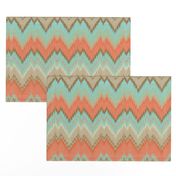 Ikat Chevron in Mint and Coral