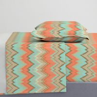 Ikat Chevron in Mint and Coral