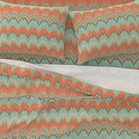 Ikat Chevron in Mint and Coral