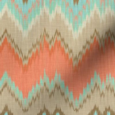 Ikat Chevron in Mint and Coral