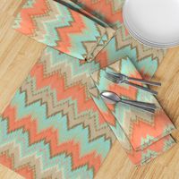 Ikat Chevron in Mint and Coral