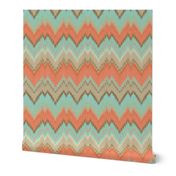 Ikat Chevron in Mint and Coral