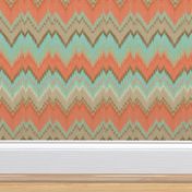 Ikat Chevron in Mint and Coral