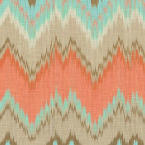 Ikat Chevron in Mint and Coral