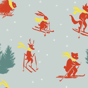 Retro Skiing Animals