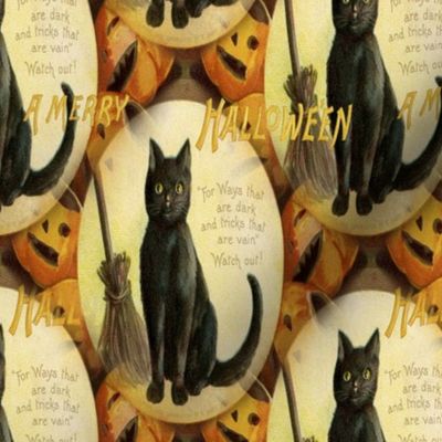 Halloween Vintage Postcard Black Cat