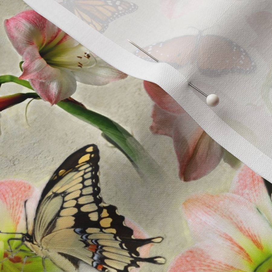 mariposas, amarilis, flor, mariposa, floral, paisaje, foto, fotografía Tela  | Spoonflower