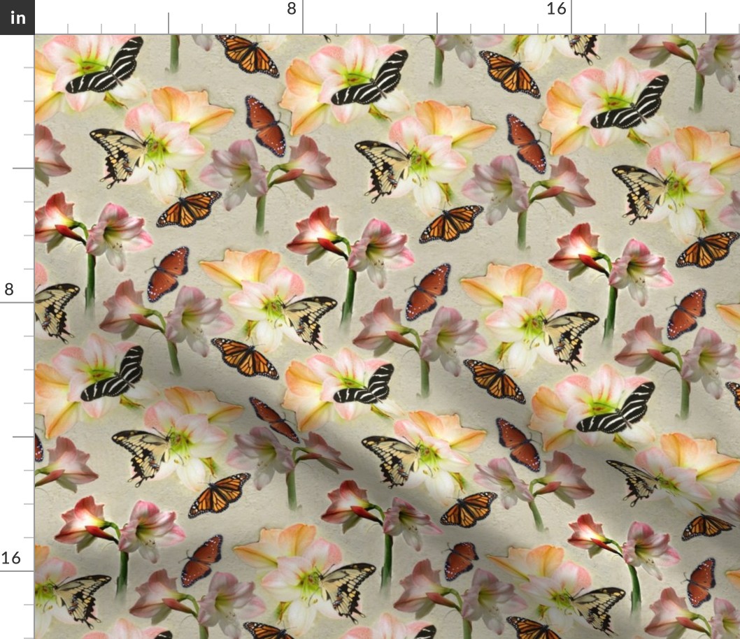 mariposas, amarilis, flor, mariposa, floral, paisaje, foto, fotografía Tela  | Spoonflower