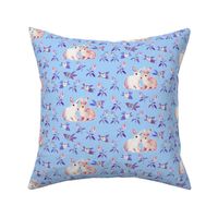 Bunnies in Love Garden, Rich Purple Floral