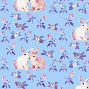 Bunnies in Love Garden, Rich Purple Floral